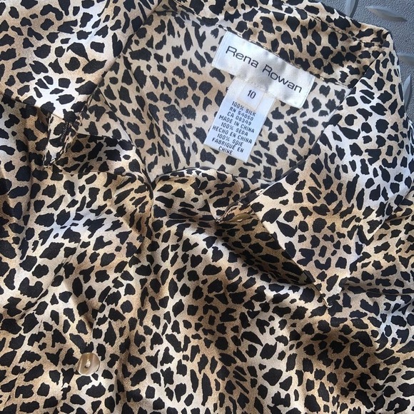 90s silk button up boho classic top leopard spring - Picture 3 of 4